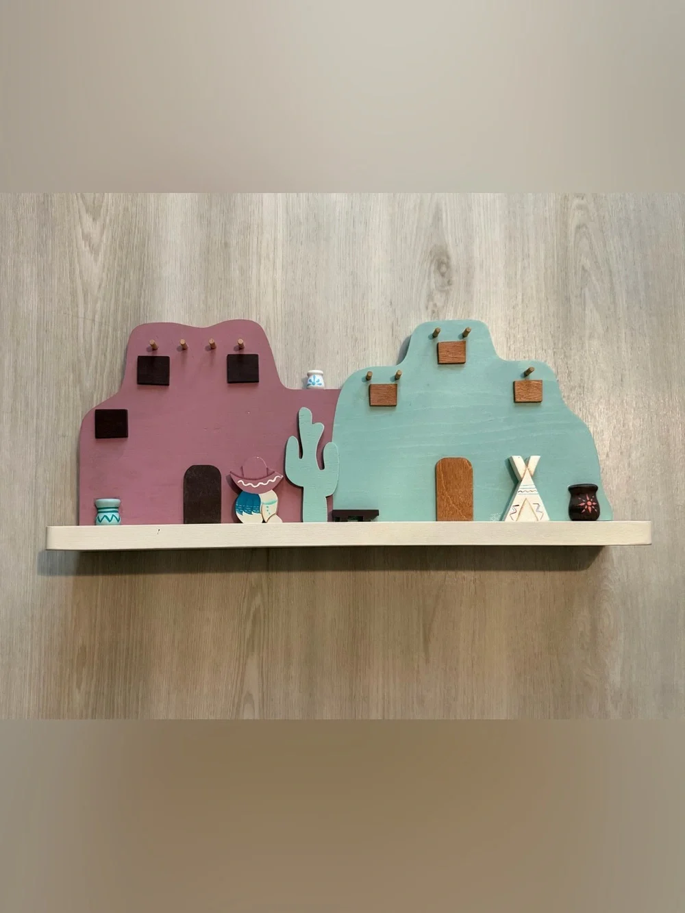 Vintage Lot Of Southwestern Decor Handpainted Faux Scenic Rock / Shelf/ Wolf